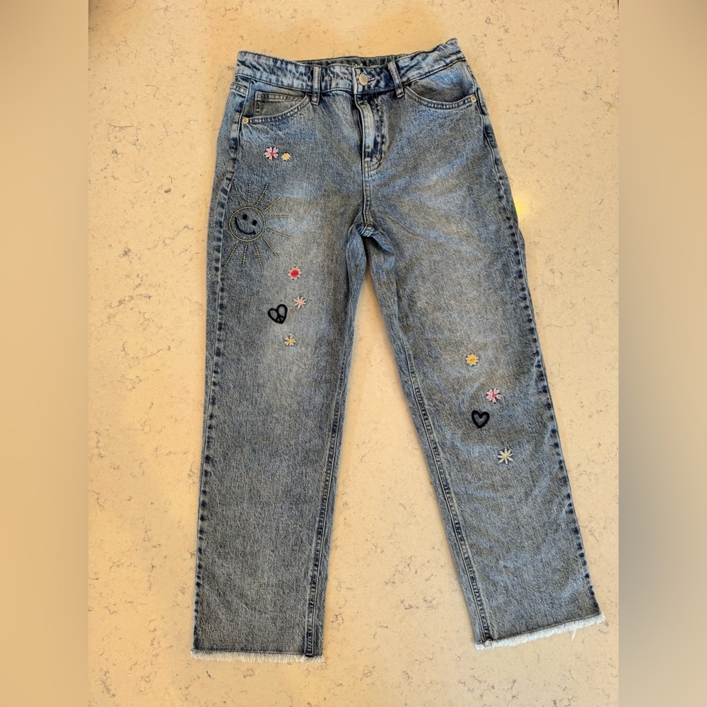 Girls Cat and Jack Ankle Straight Stretch Embroidered jeans size 16